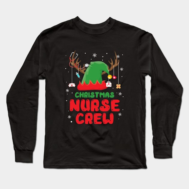 Christmas Nurse Crew Santa Hat Reindeer Long Sleeve T-Shirt by Daysy1